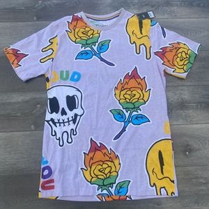 Eighty Eight Brand T Shirt Adult Large Light Purple Skull Floral Short Sleeve